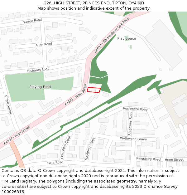 226, HIGH STREET, PRINCES END, TIPTON, DY4 9JB: Location map and indicative extent of plot