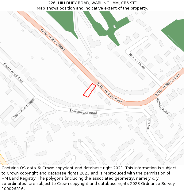 226, HILLBURY ROAD, WARLINGHAM, CR6 9TF: Location map and indicative extent of plot