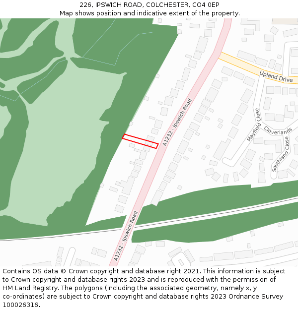 226, IPSWICH ROAD, COLCHESTER, CO4 0EP: Location map and indicative extent of plot