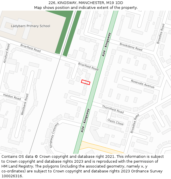 226, KINGSWAY, MANCHESTER, M19 1DD: Location map and indicative extent of plot