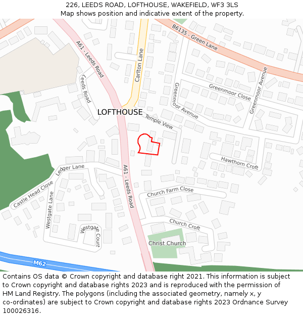 226, LEEDS ROAD, LOFTHOUSE, WAKEFIELD, WF3 3LS: Location map and indicative extent of plot