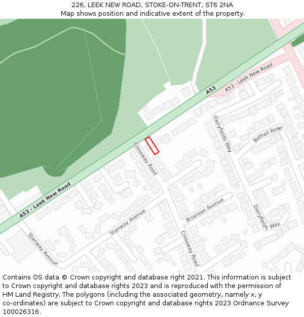 226, LEEK NEW ROAD, STOKE-ON-TRENT, ST6 2NA: Location map and indicative extent of plot