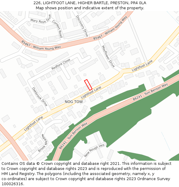 226, LIGHTFOOT LANE, HIGHER BARTLE, PRESTON, PR4 0LA: Location map and indicative extent of plot