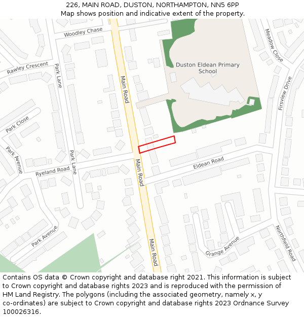 226, MAIN ROAD, DUSTON, NORTHAMPTON, NN5 6PP: Location map and indicative extent of plot