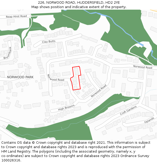 226, NORWOOD ROAD, HUDDERSFIELD, HD2 2YE: Location map and indicative extent of plot