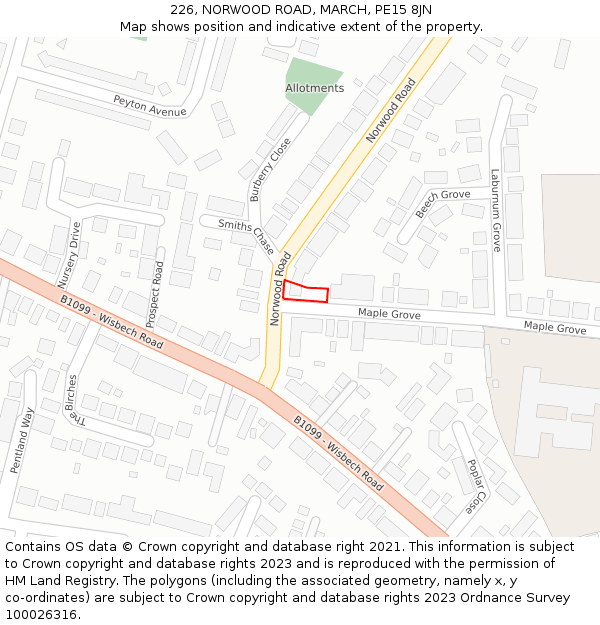 226, NORWOOD ROAD, MARCH, PE15 8JN: Location map and indicative extent of plot