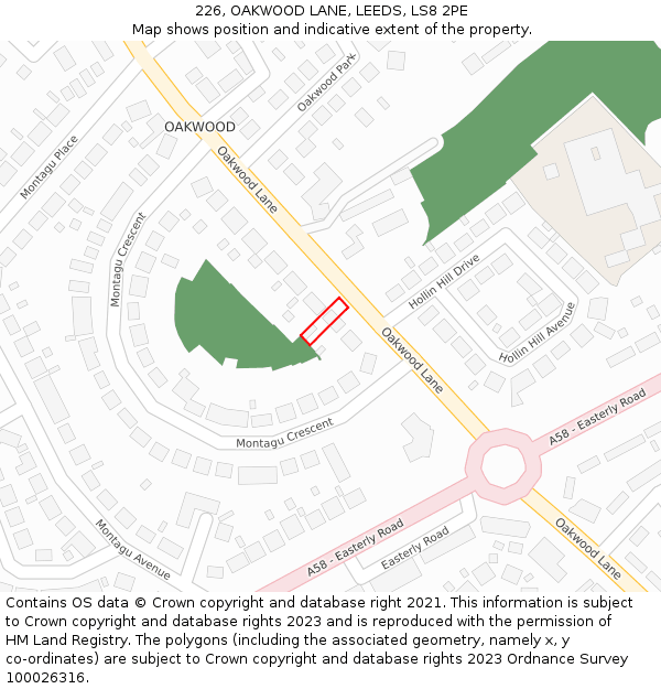 226, OAKWOOD LANE, LEEDS, LS8 2PE: Location map and indicative extent of plot