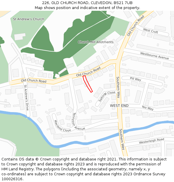 226, OLD CHURCH ROAD, CLEVEDON, BS21 7UB: Location map and indicative extent of plot