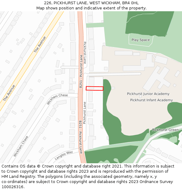 226, PICKHURST LANE, WEST WICKHAM, BR4 0HL: Location map and indicative extent of plot