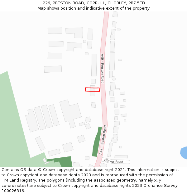 226, PRESTON ROAD, COPPULL, CHORLEY, PR7 5EB: Location map and indicative extent of plot