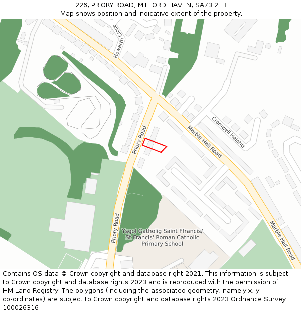 226, PRIORY ROAD, MILFORD HAVEN, SA73 2EB: Location map and indicative extent of plot