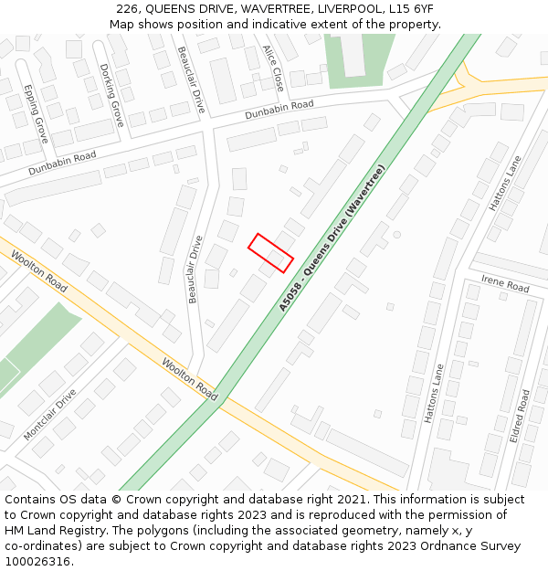 226, QUEENS DRIVE, WAVERTREE, LIVERPOOL, L15 6YF: Location map and indicative extent of plot