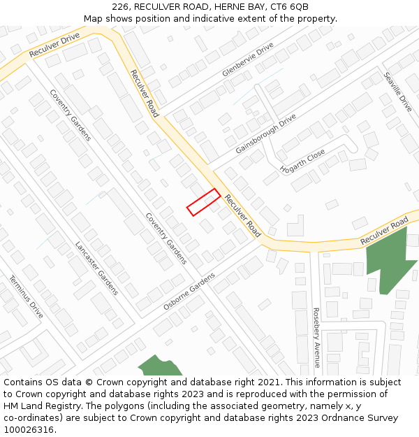 226, RECULVER ROAD, HERNE BAY, CT6 6QB: Location map and indicative extent of plot