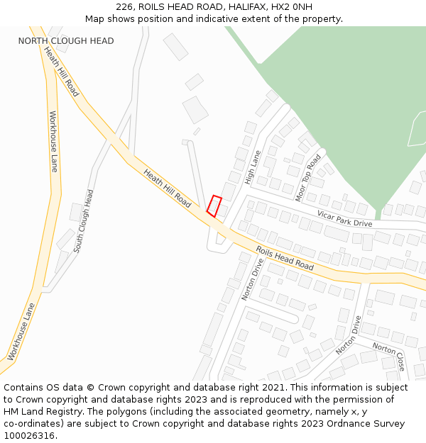 226, ROILS HEAD ROAD, HALIFAX, HX2 0NH: Location map and indicative extent of plot