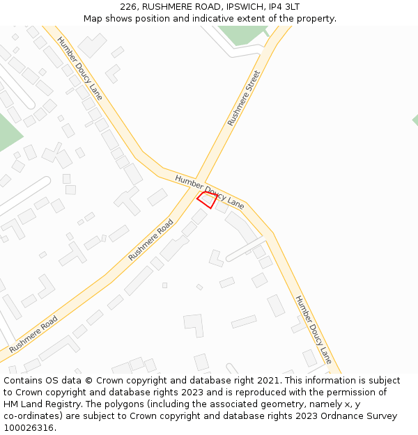 226, RUSHMERE ROAD, IPSWICH, IP4 3LT: Location map and indicative extent of plot