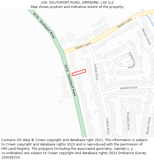 226, SOUTHPORT ROAD, ORMSKIRK, L39 1LZ: Location map and indicative extent of plot