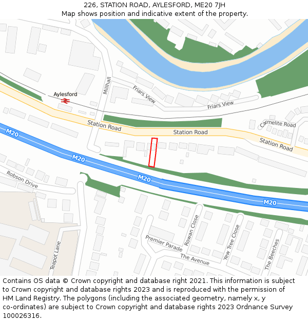 226, STATION ROAD, AYLESFORD, ME20 7JH: Location map and indicative extent of plot