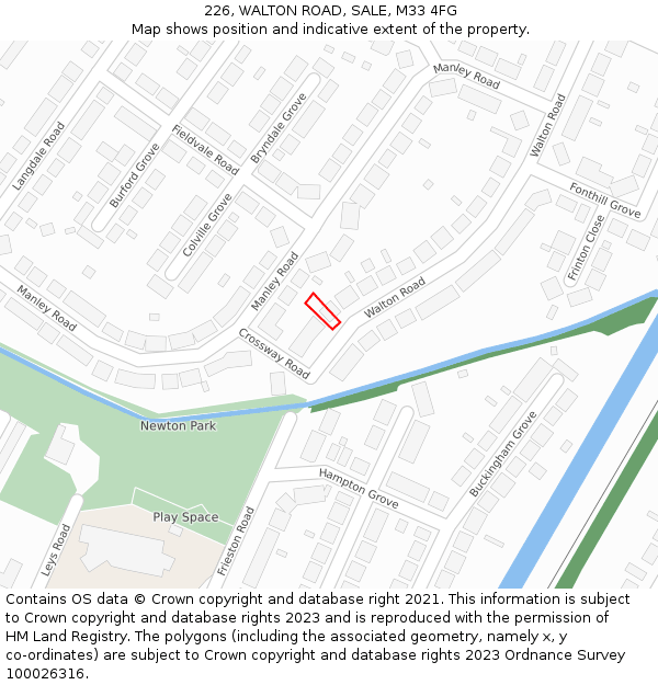 226, WALTON ROAD, SALE, M33 4FG: Location map and indicative extent of plot