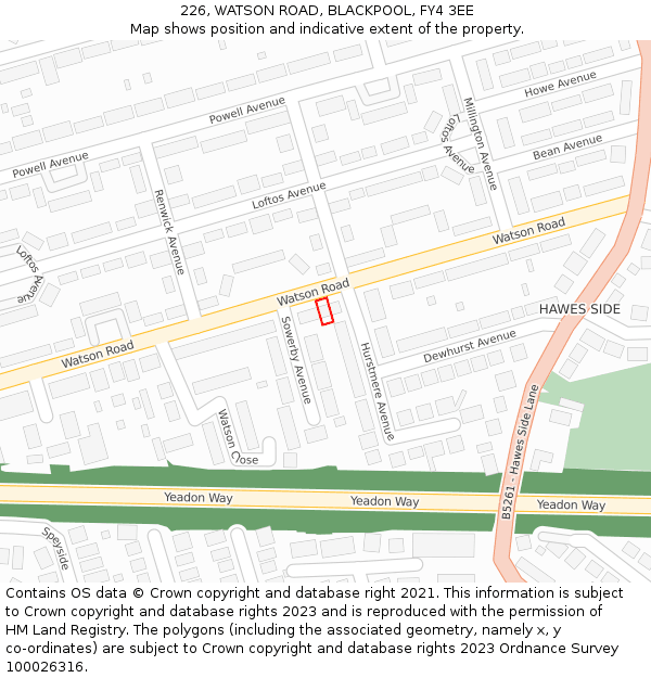 226, WATSON ROAD, BLACKPOOL, FY4 3EE: Location map and indicative extent of plot