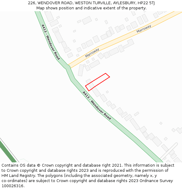 226, WENDOVER ROAD, WESTON TURVILLE, AYLESBURY, HP22 5TJ: Location map and indicative extent of plot