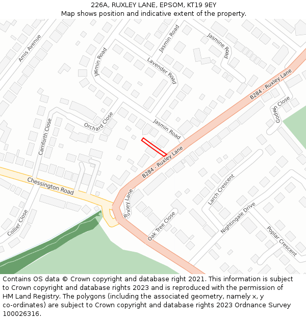 226A, RUXLEY LANE, EPSOM, KT19 9EY: Location map and indicative extent of plot