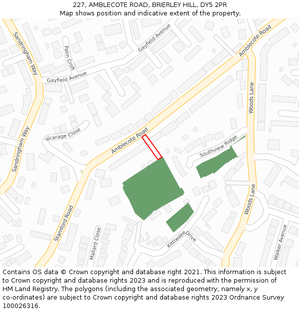 227, AMBLECOTE ROAD, BRIERLEY HILL, DY5 2PR: Location map and indicative extent of plot