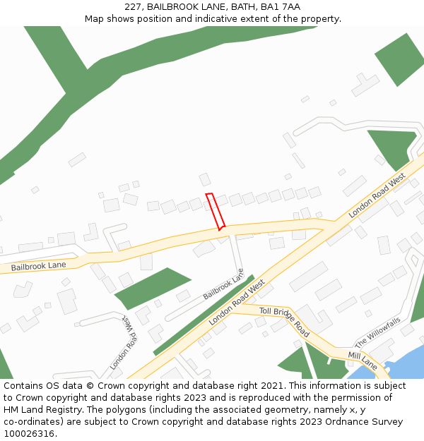 227, BAILBROOK LANE, BATH, BA1 7AA: Location map and indicative extent of plot