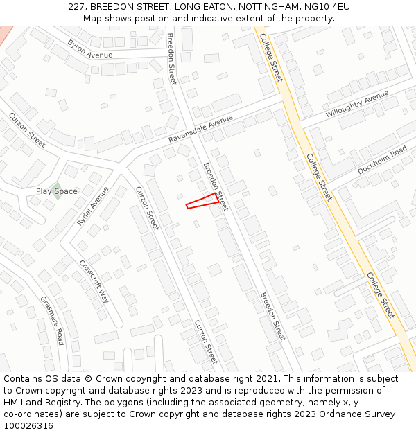 227, BREEDON STREET, LONG EATON, NOTTINGHAM, NG10 4EU: Location map and indicative extent of plot