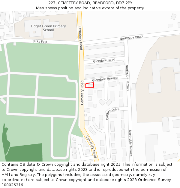 227, CEMETERY ROAD, BRADFORD, BD7 2PY: Location map and indicative extent of plot
