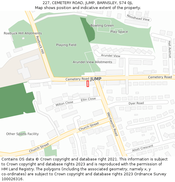 227, CEMETERY ROAD, JUMP, BARNSLEY, S74 0JL: Location map and indicative extent of plot