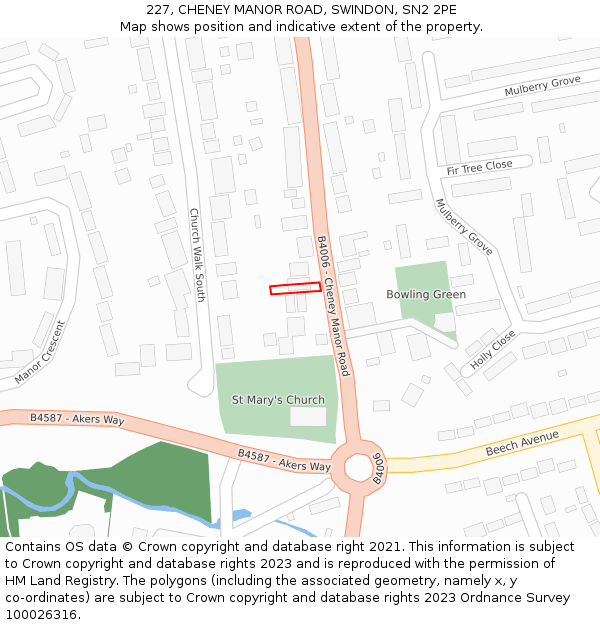 227, CHENEY MANOR ROAD, SWINDON, SN2 2PE: Location map and indicative extent of plot