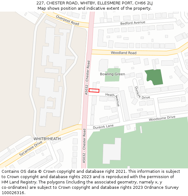 227, CHESTER ROAD, WHITBY, ELLESMERE PORT, CH66 2LJ: Location map and indicative extent of plot