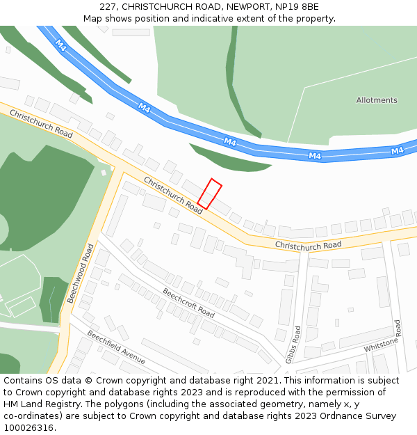 227, CHRISTCHURCH ROAD, NEWPORT, NP19 8BE: Location map and indicative extent of plot