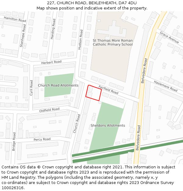 227, CHURCH ROAD, BEXLEYHEATH, DA7 4DU: Location map and indicative extent of plot