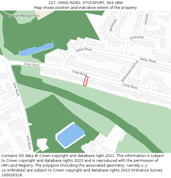 227, CRAIG ROAD, STOCKPORT, SK4 2BW: Location map and indicative extent of plot