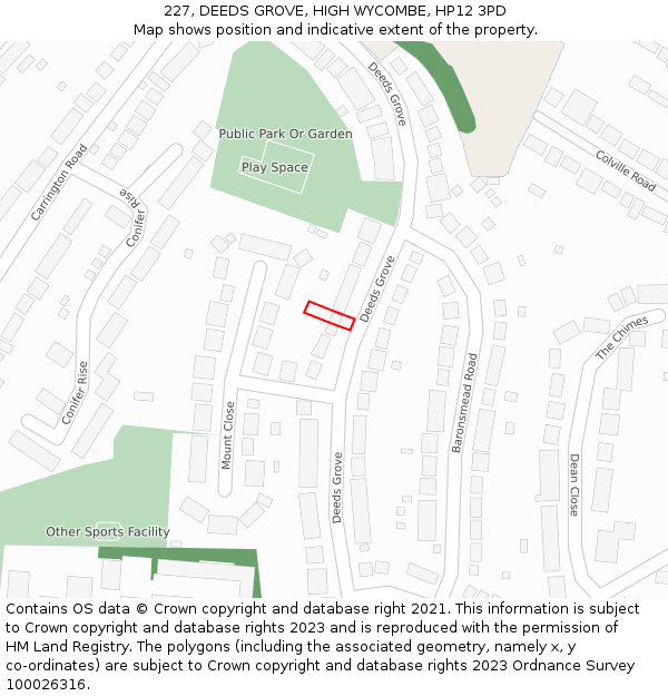 227, DEEDS GROVE, HIGH WYCOMBE, HP12 3PD: Location map and indicative extent of plot