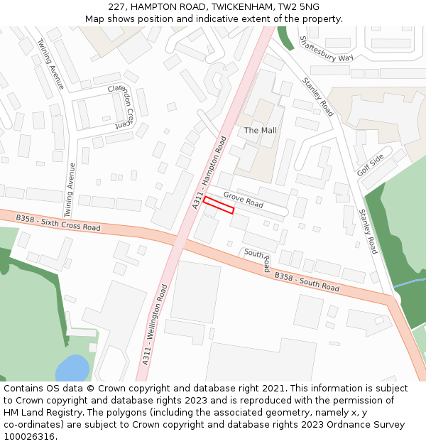 227, HAMPTON ROAD, TWICKENHAM, TW2 5NG: Location map and indicative extent of plot