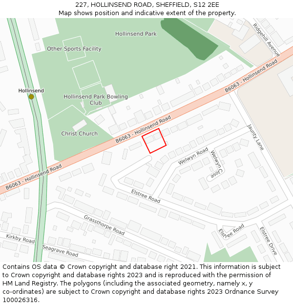 227, HOLLINSEND ROAD, SHEFFIELD, S12 2EE: Location map and indicative extent of plot