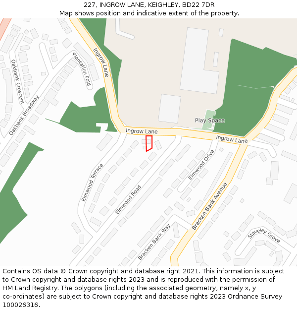 227, INGROW LANE, KEIGHLEY, BD22 7DR: Location map and indicative extent of plot