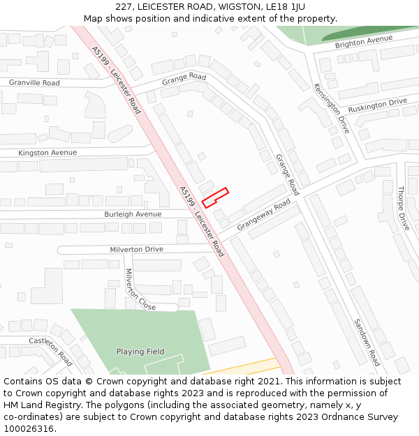 227, LEICESTER ROAD, WIGSTON, LE18 1JU: Location map and indicative extent of plot