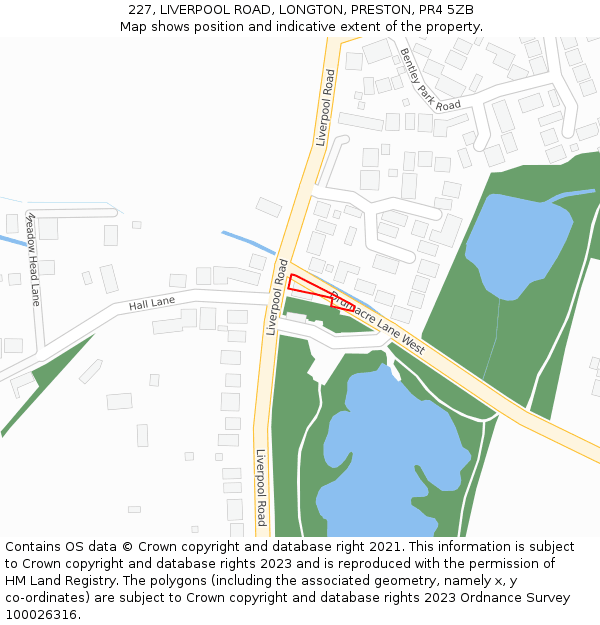 227, LIVERPOOL ROAD, LONGTON, PRESTON, PR4 5ZB: Location map and indicative extent of plot