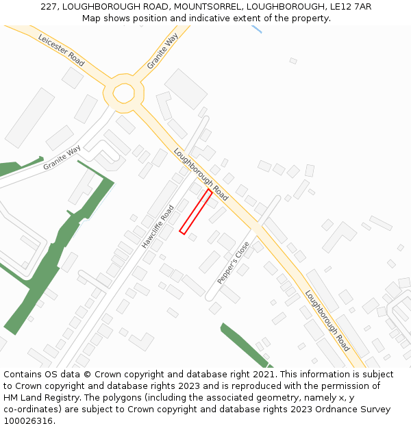 227, LOUGHBOROUGH ROAD, MOUNTSORREL, LOUGHBOROUGH, LE12 7AR: Location map and indicative extent of plot