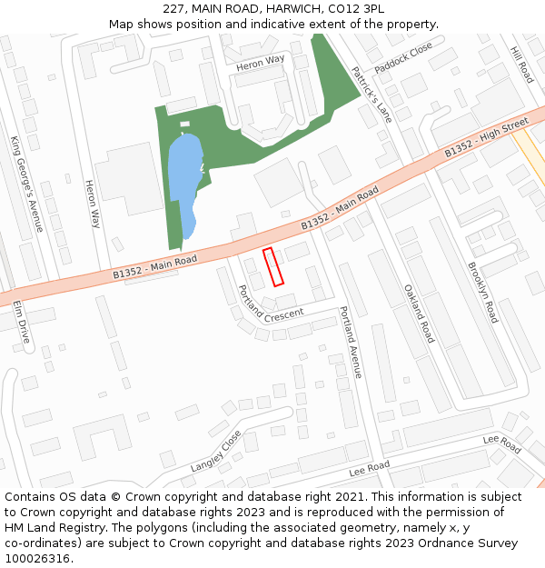 227, MAIN ROAD, HARWICH, CO12 3PL: Location map and indicative extent of plot