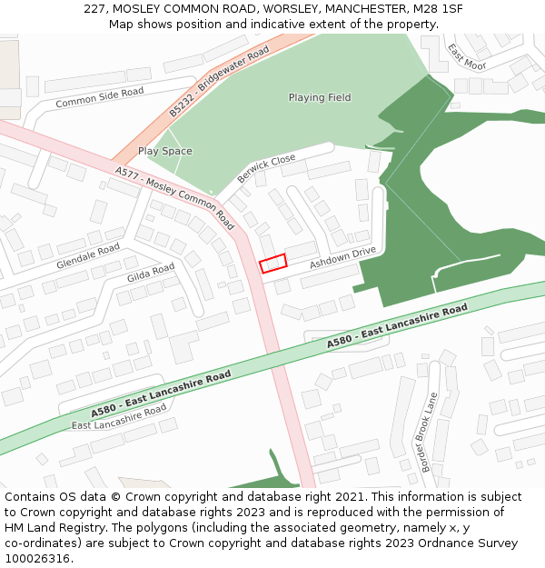 227, MOSLEY COMMON ROAD, WORSLEY, MANCHESTER, M28 1SF: Location map and indicative extent of plot