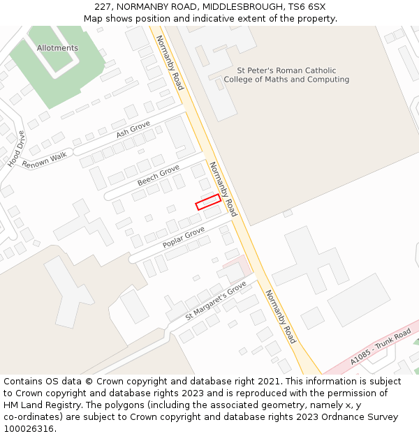 227, NORMANBY ROAD, MIDDLESBROUGH, TS6 6SX: Location map and indicative extent of plot