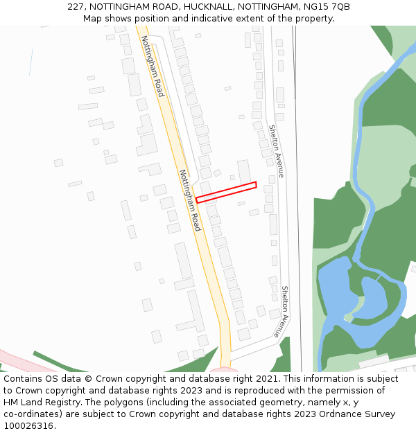 227, NOTTINGHAM ROAD, HUCKNALL, NOTTINGHAM, NG15 7QB: Location map and indicative extent of plot
