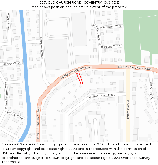 227, OLD CHURCH ROAD, COVENTRY, CV6 7DZ: Location map and indicative extent of plot