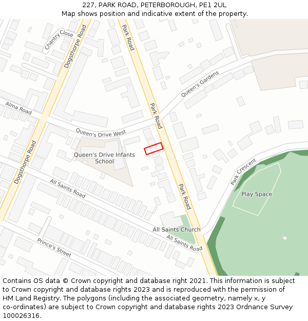 227, PARK ROAD, PETERBOROUGH, PE1 2UL: Location map and indicative extent of plot