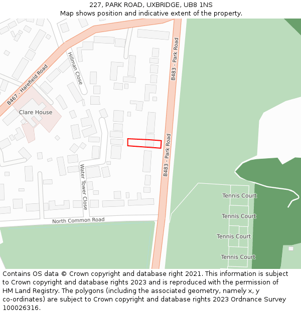 227, PARK ROAD, UXBRIDGE, UB8 1NS: Location map and indicative extent of plot