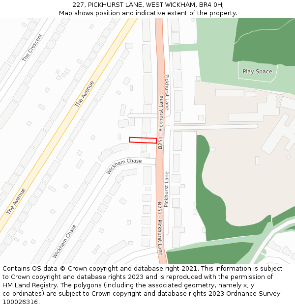 227, PICKHURST LANE, WEST WICKHAM, BR4 0HJ: Location map and indicative extent of plot